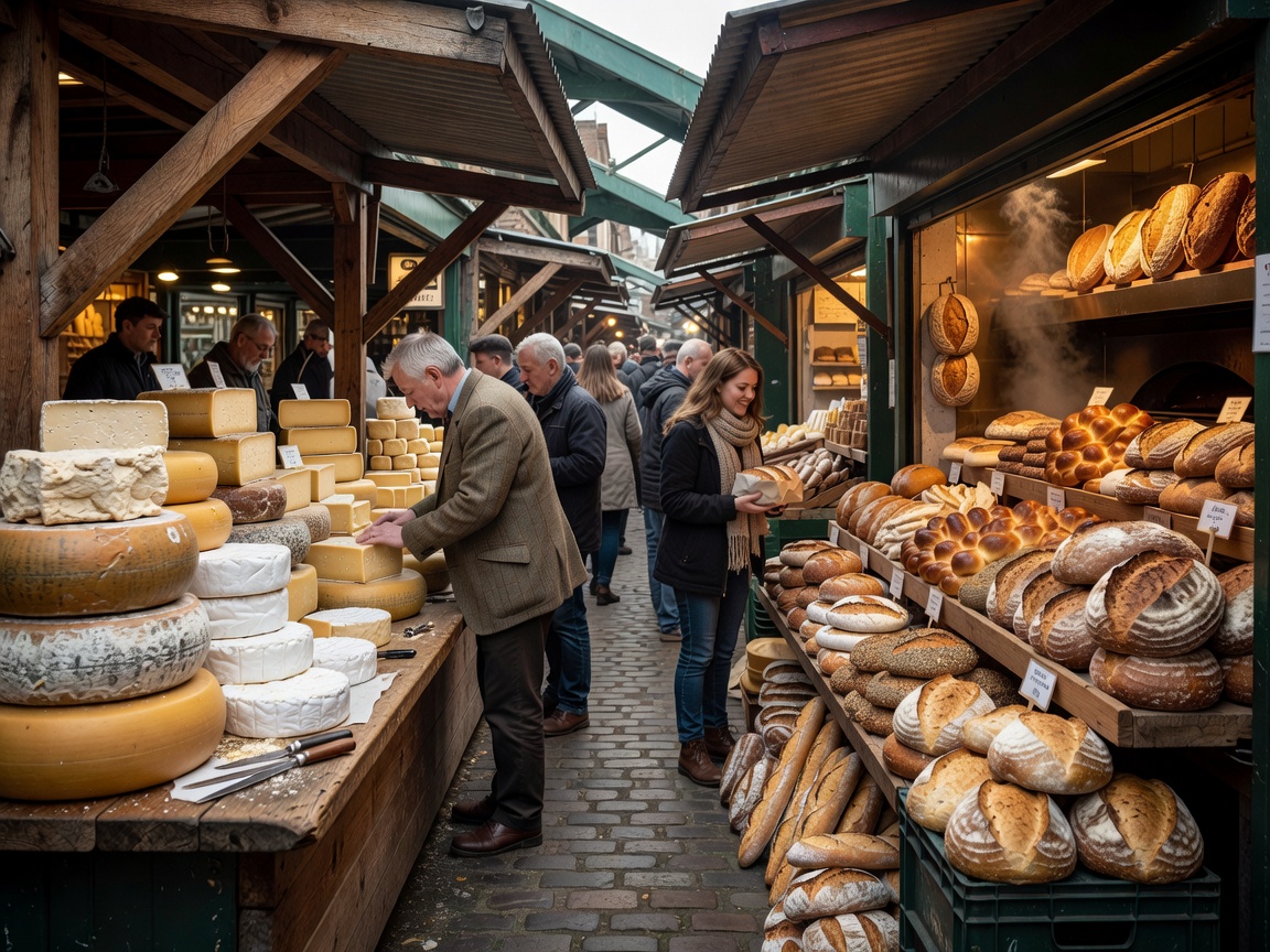 Borough Market cheese and bakery stalls