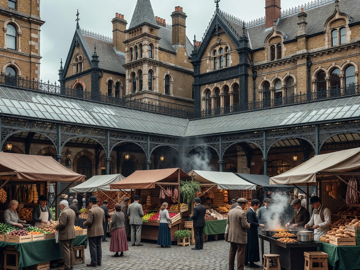 Artisan cheese and sourdough bread stalls beneath Victorian railway arches at Borough Market