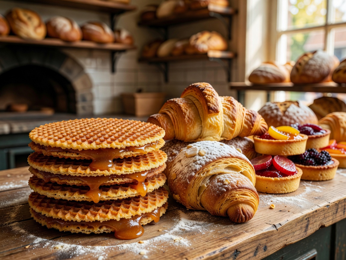 Warm Dutch stroopwafel and European bakery sweets